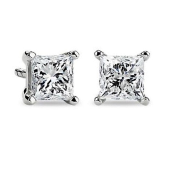 Jewelry - Renaissance Collection 16k White Gold 925 Sterling Silver CZ Stud Earrings